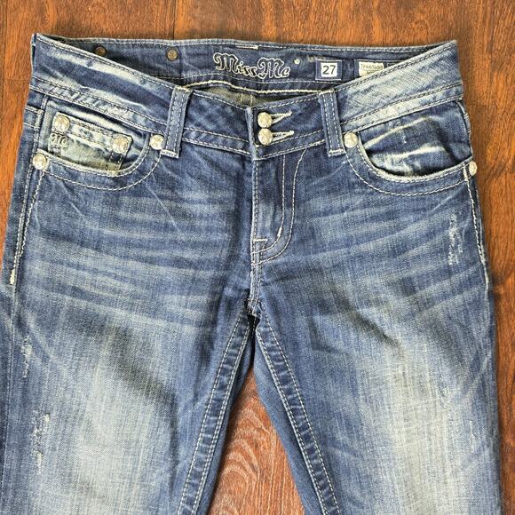 Miss Me Embellished Button Flap Bling Bootcut Jeans - Size 27 - JP4656B9 - Picture 3 of 9